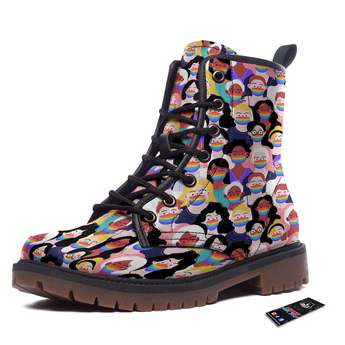 People And Rainbow Face Masks Print Pattern Work Boots-grizzshop