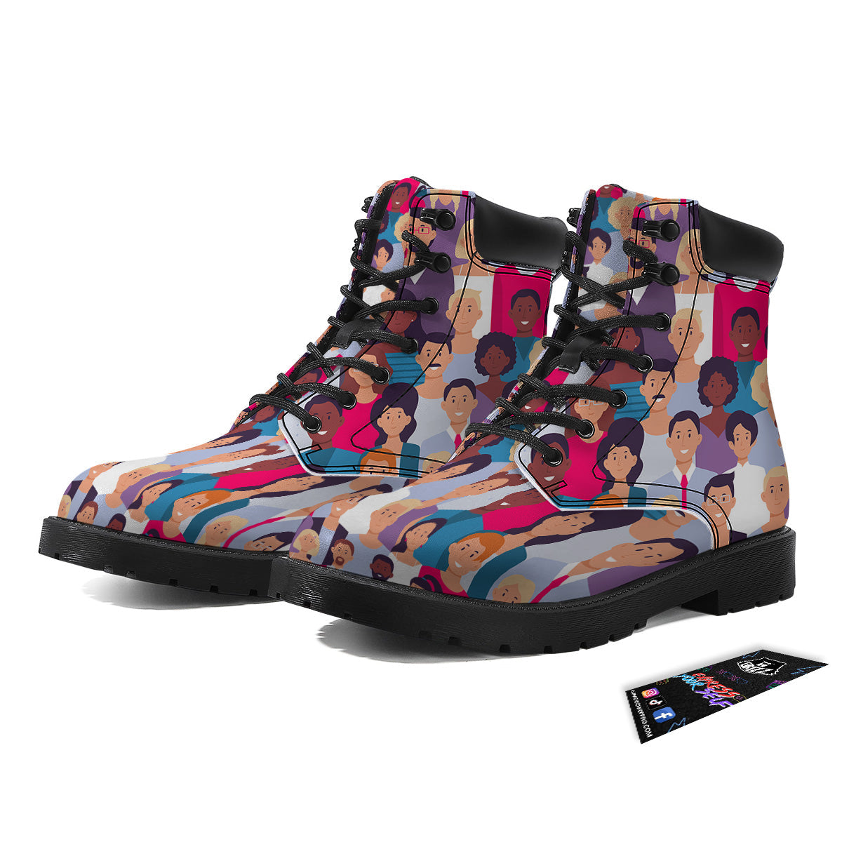People Smile Colorful Print Pattern Boots-grizzshop