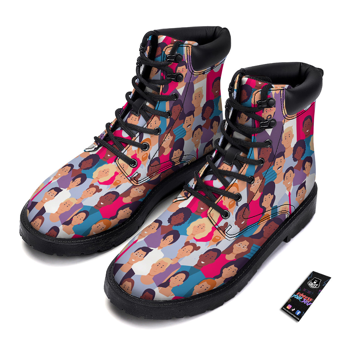 People Smile Colorful Print Pattern Boots-grizzshop