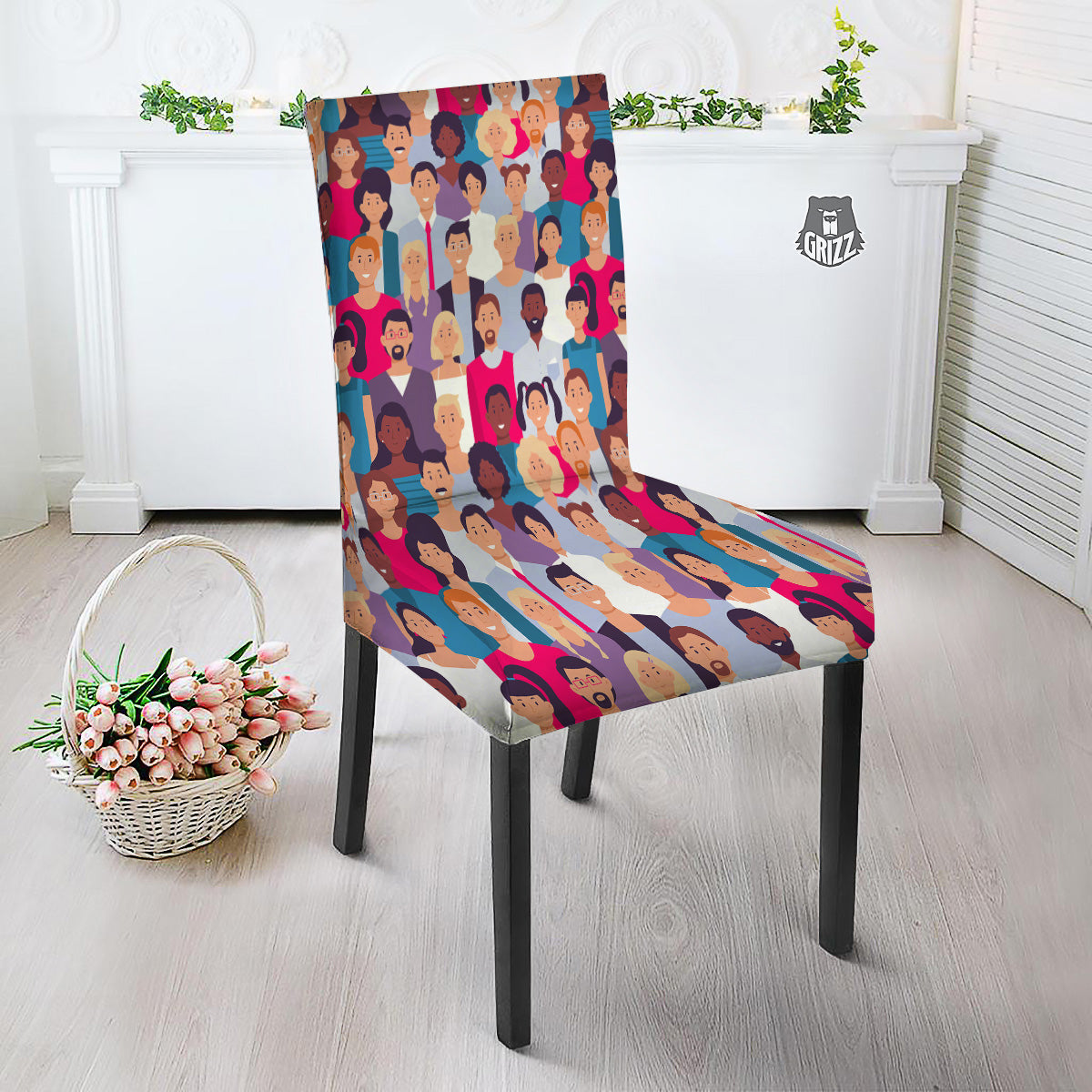 People Smile Colorful Print Pattern Dining Chair Slipcover-grizzshop