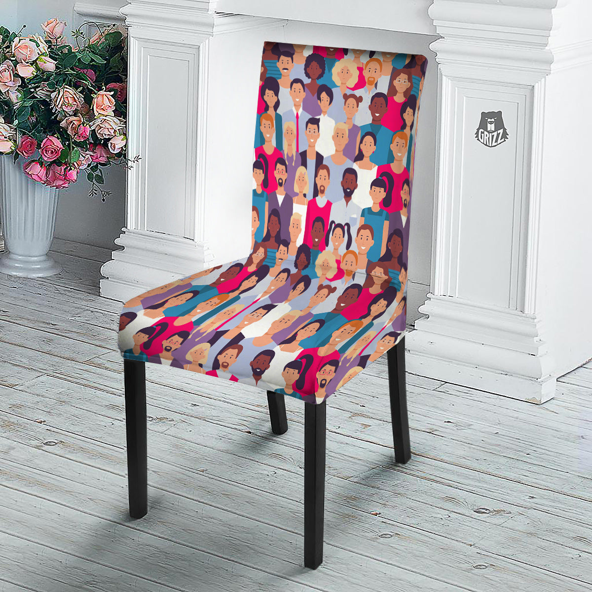 People Smile Colorful Print Pattern Dining Chair Slipcover-grizzshop