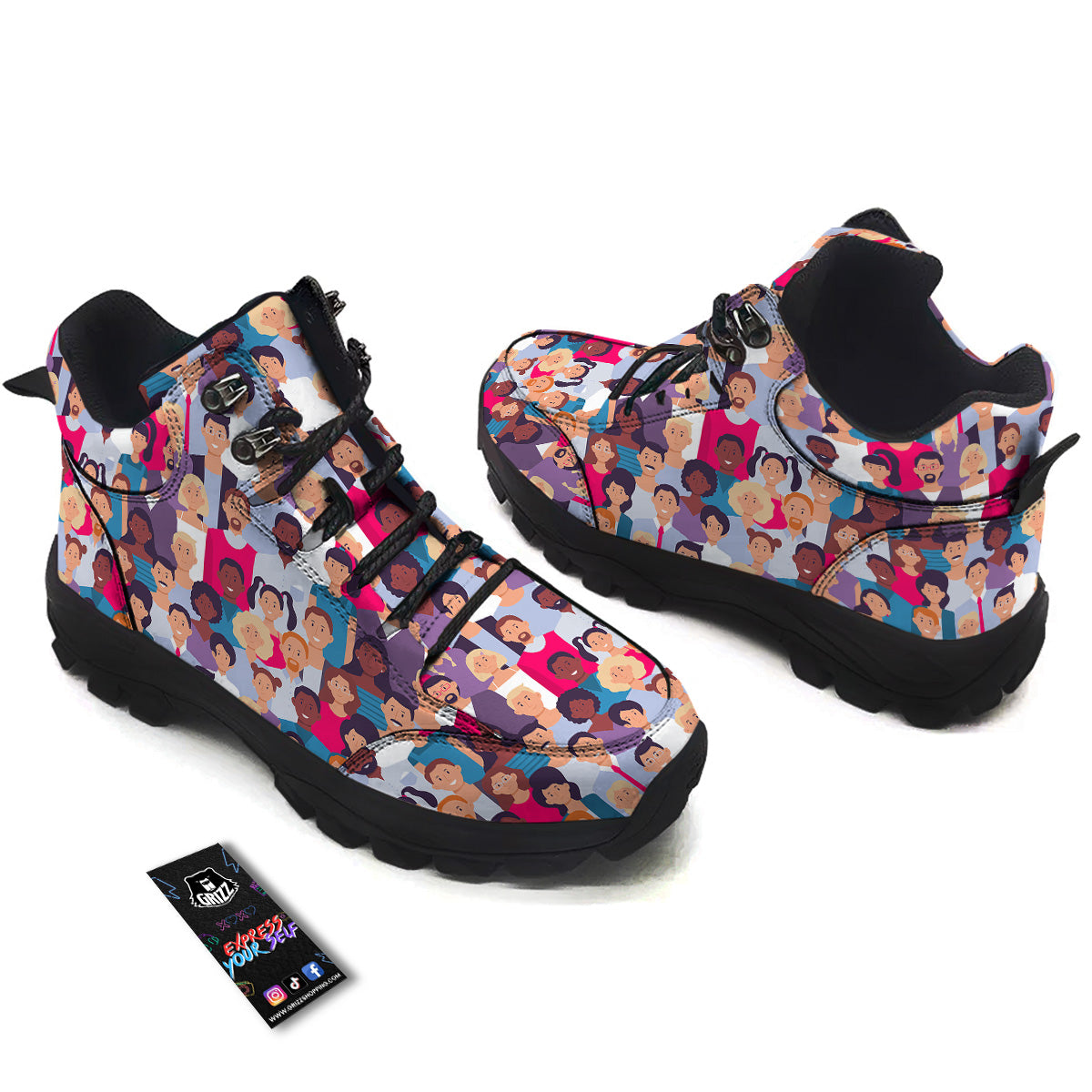 People Smile Colorful Print Pattern Hiking Shoes-grizzshop