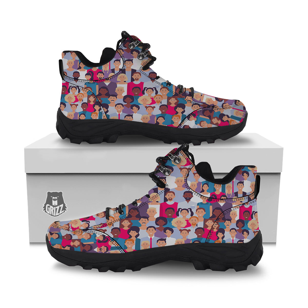 People Smile Colorful Print Pattern Hiking Shoes-grizzshop