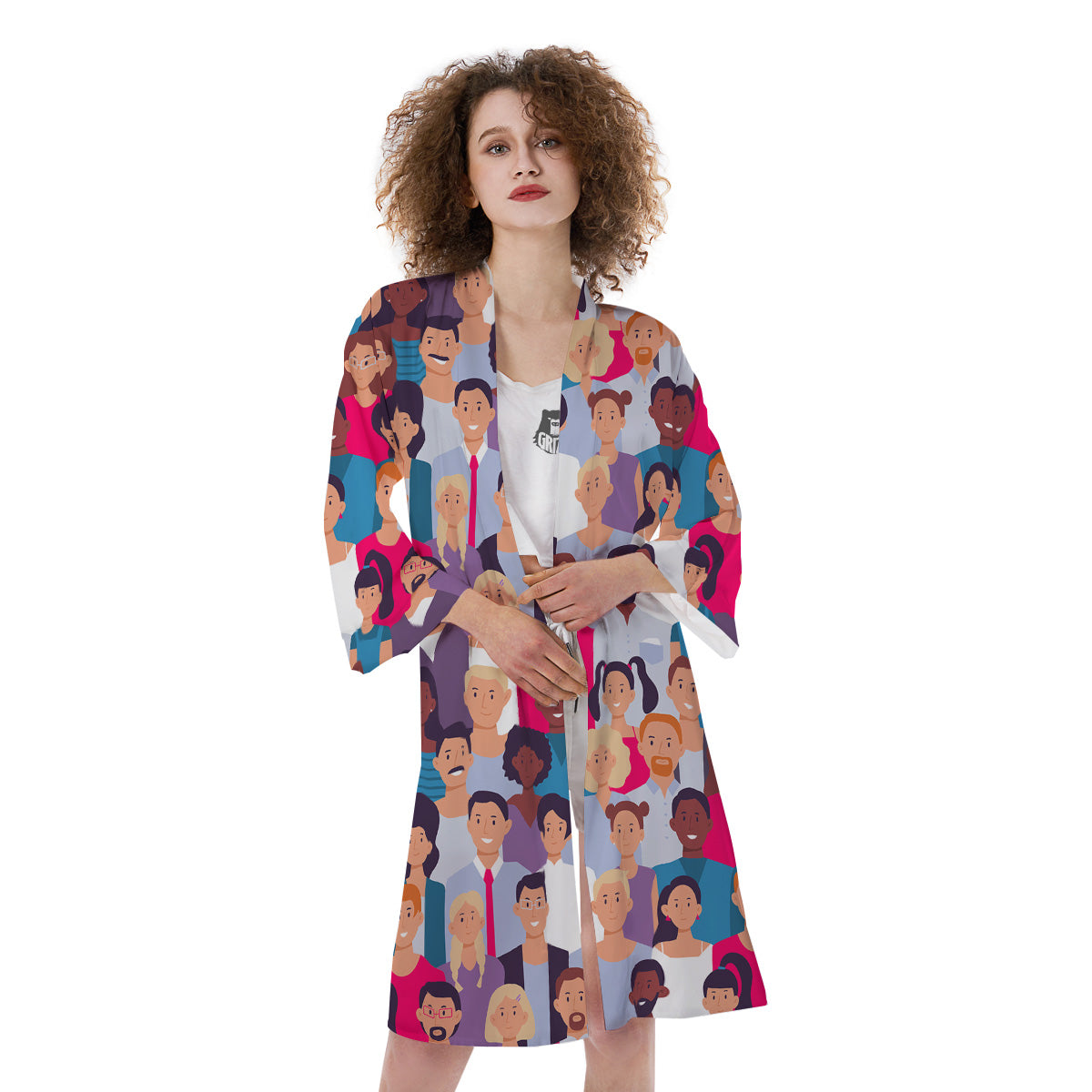 People Smile Colorful Print Pattern Kimono-grizzshop