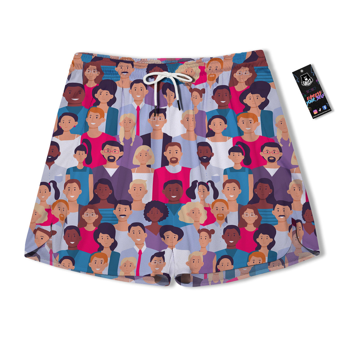 People Smile Colorful Print Pattern Men's Running Shorts-grizzshop