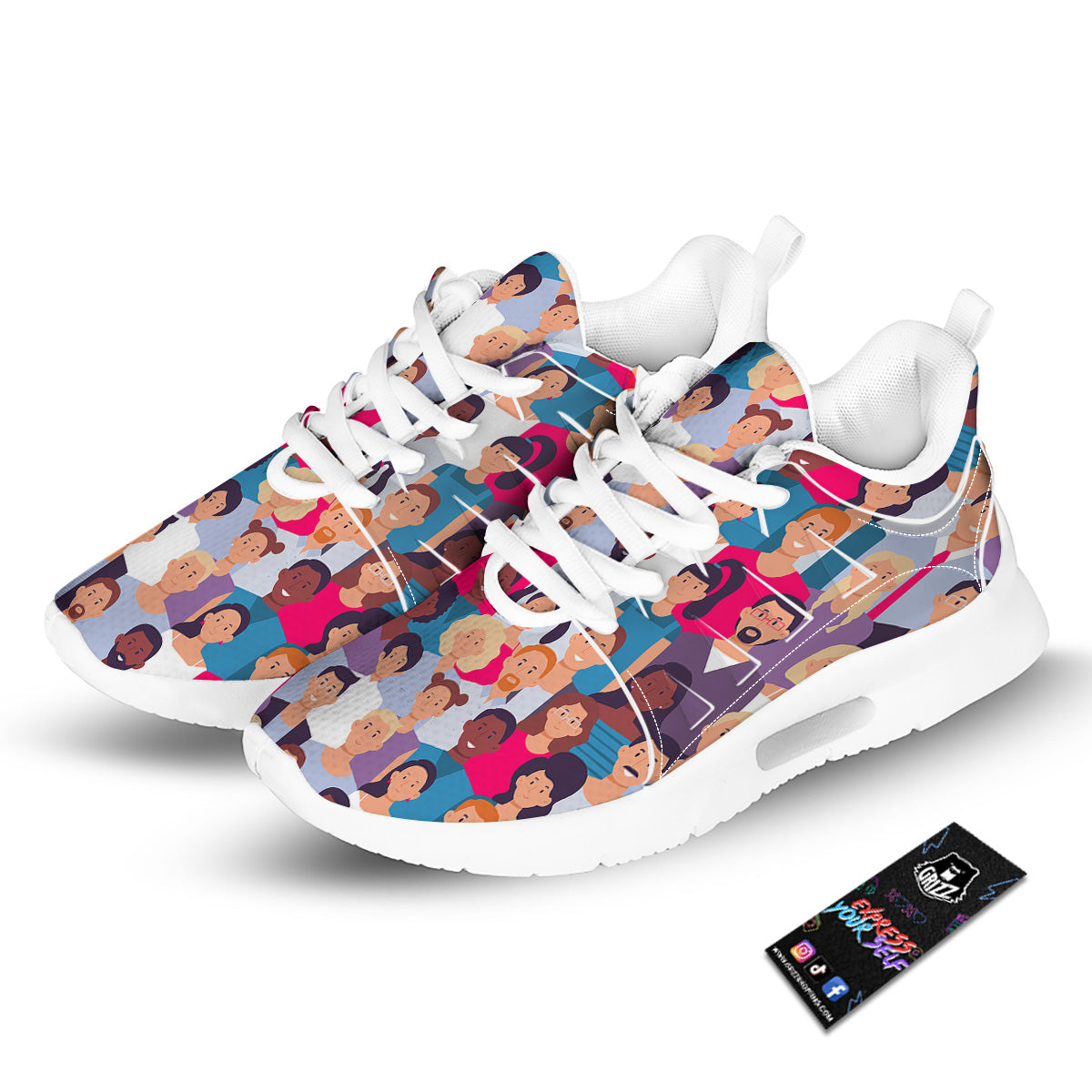 People Smile Colorful Print Pattern Tennis Shoes-grizzshop