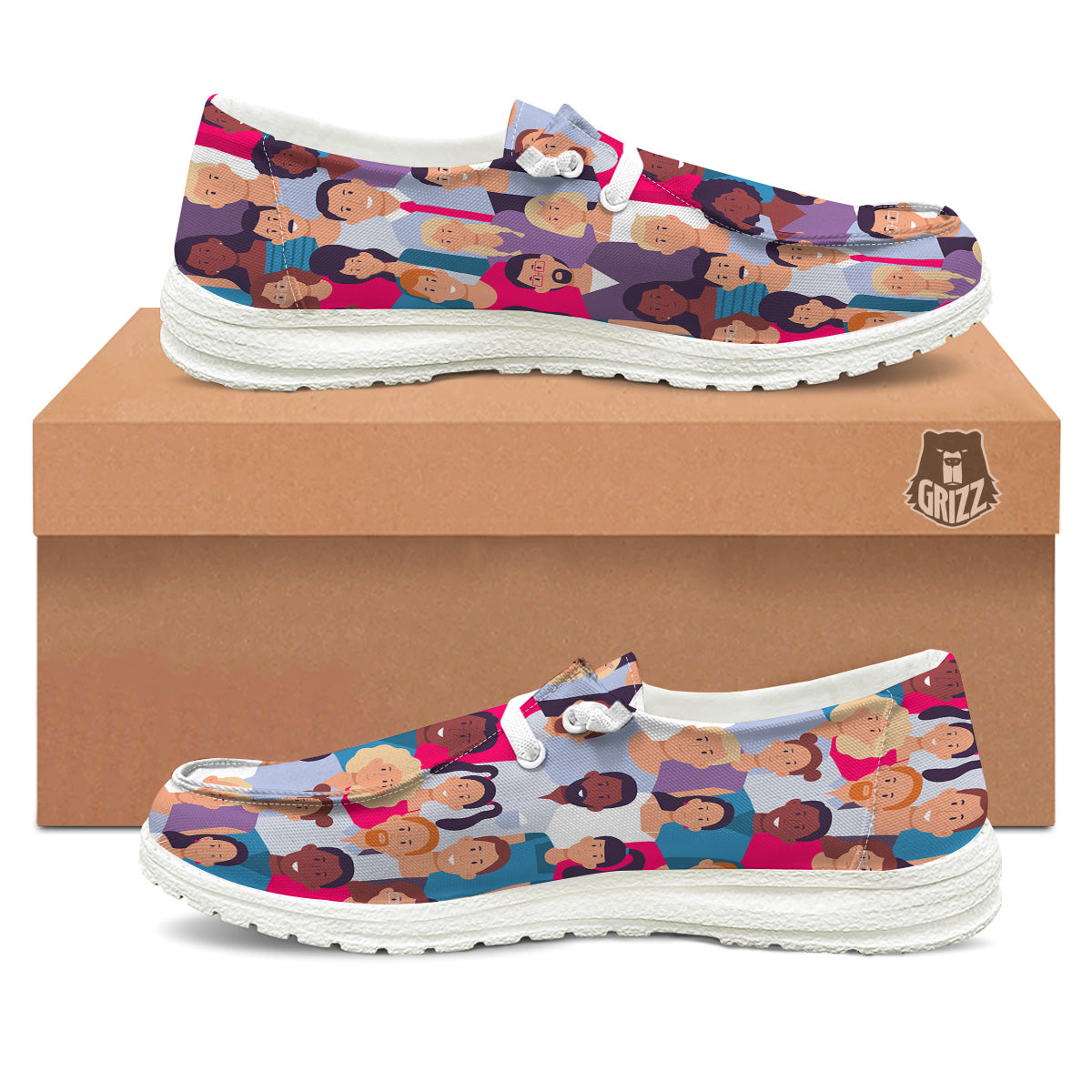 People Smile Colorful Print Pattern White Loafers-grizzshop