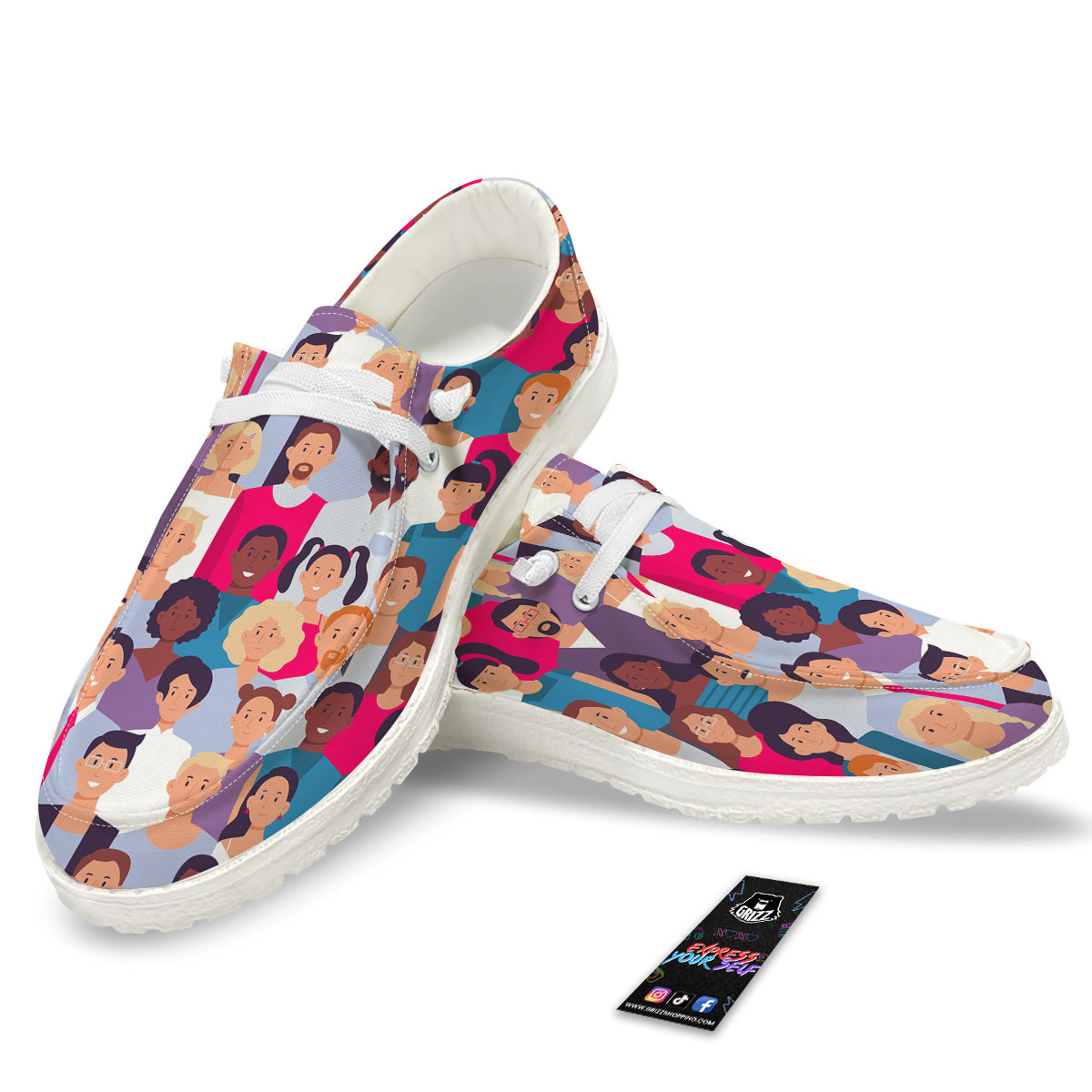 People Smile Colorful Print Pattern White Loafers-grizzshop