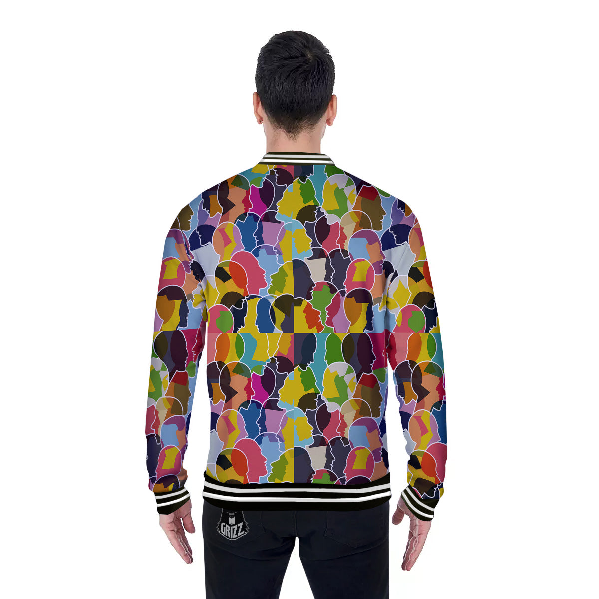 People Talking Colorful Print Pattern Baseball Jacket-grizzshop