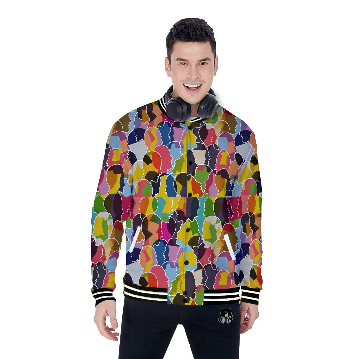 People Talking Colorful Print Pattern Baseball Jacket-grizzshop