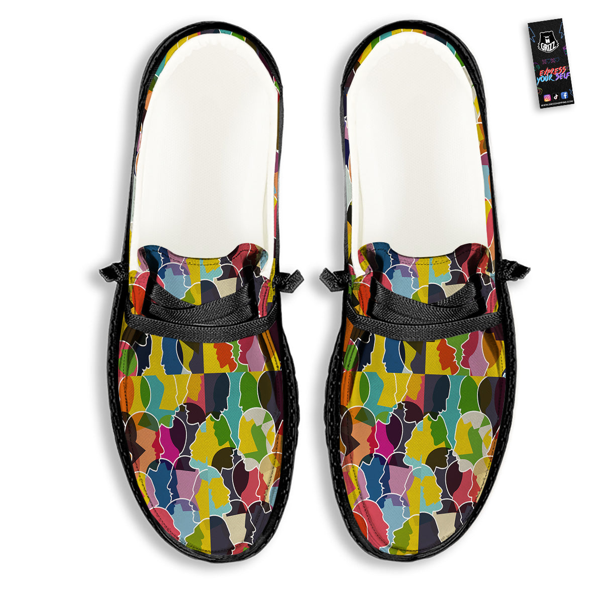 People Talking Colorful Print Pattern Black Loafers-grizzshop