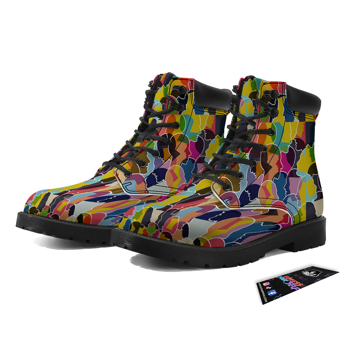 People Talking Colorful Print Pattern Boots-grizzshop