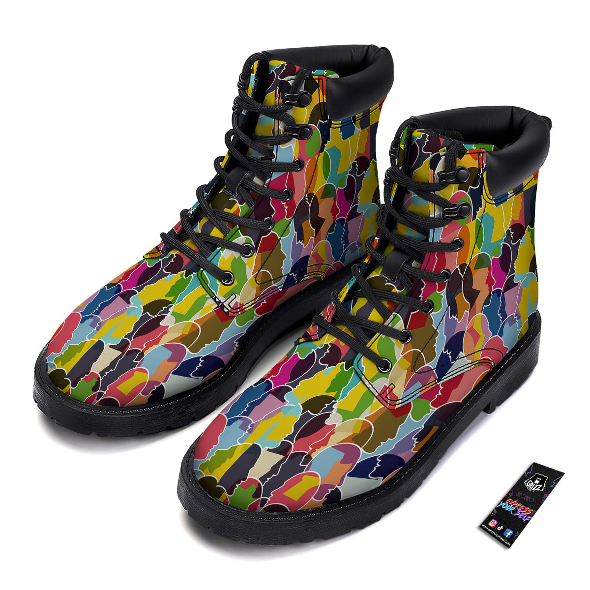 People Talking Colorful Print Pattern Boots-grizzshop