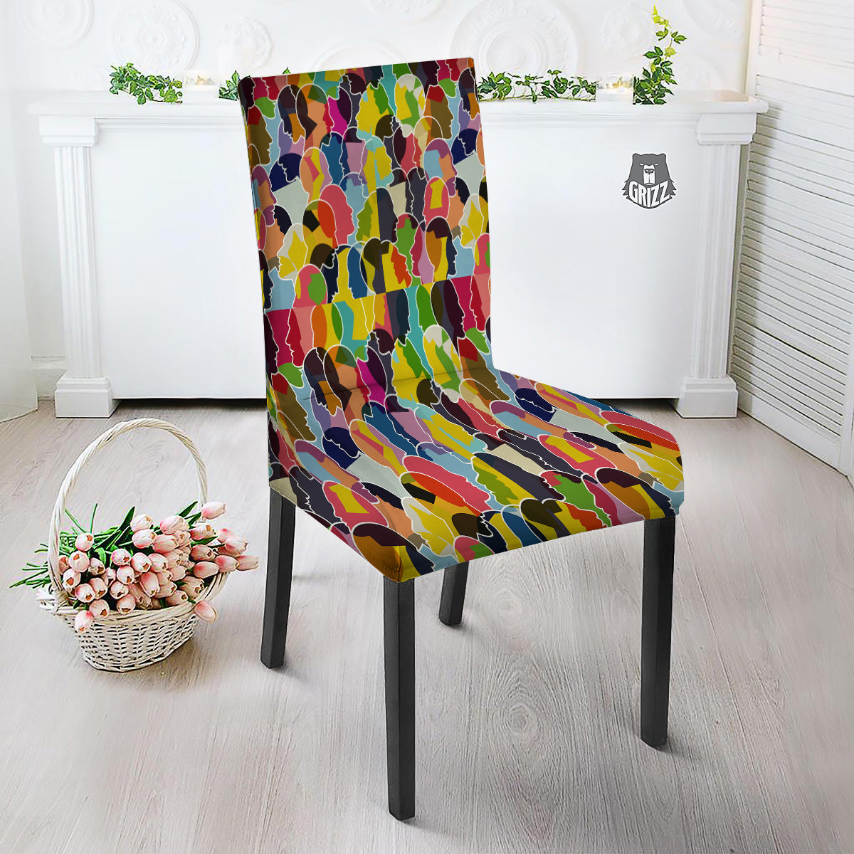 People Talking Colorful Print Pattern Dining Chair Slipcover-grizzshop