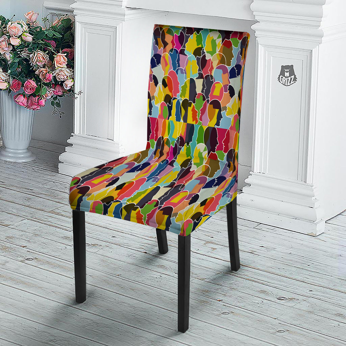 People Talking Colorful Print Pattern Dining Chair Slipcover-grizzshop