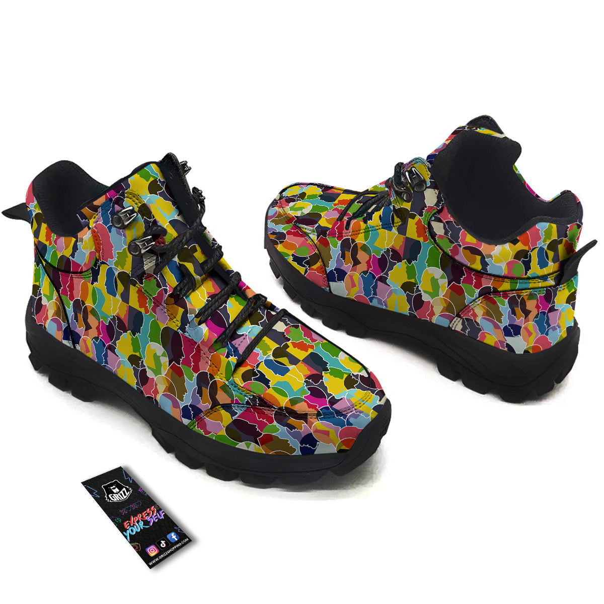 People Talking Colorful Print Pattern Hiking Shoes-grizzshop