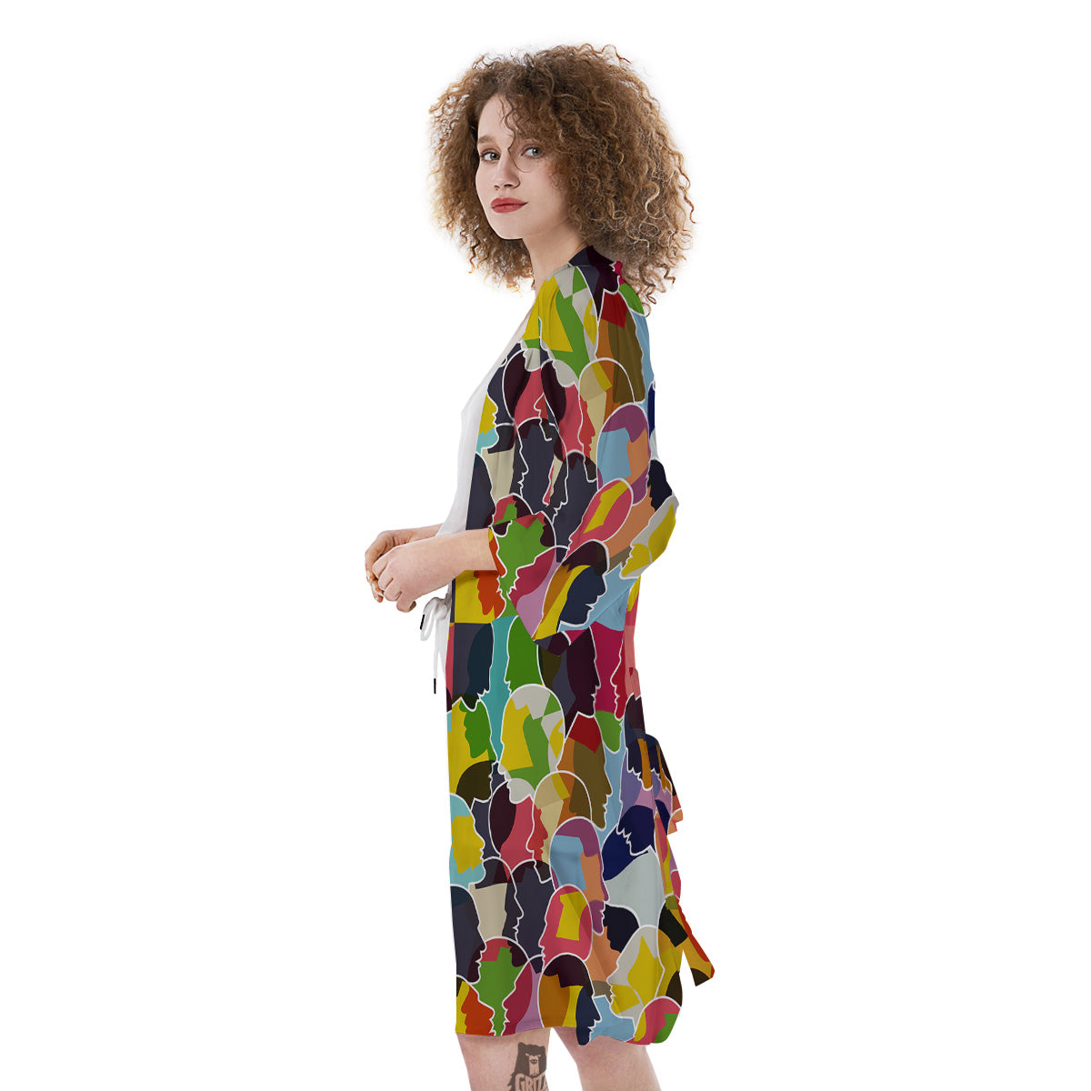 People Talking Colorful Print Pattern Kimono-grizzshop