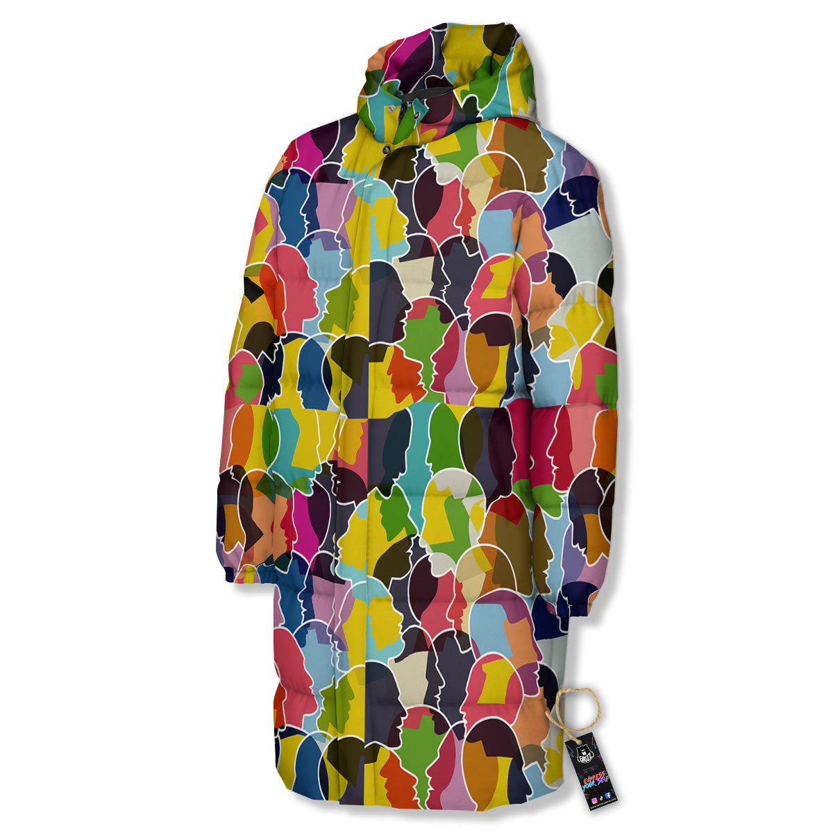 People Talking Colorful Print Pattern Long Down Jacket-grizzshop
