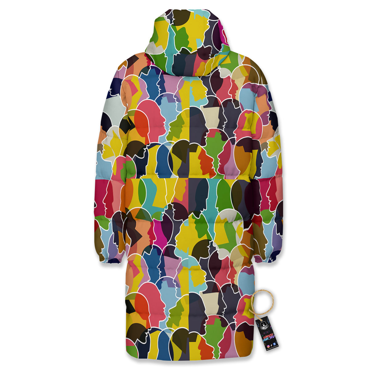 People Talking Colorful Print Pattern Long Down Jacket-grizzshop