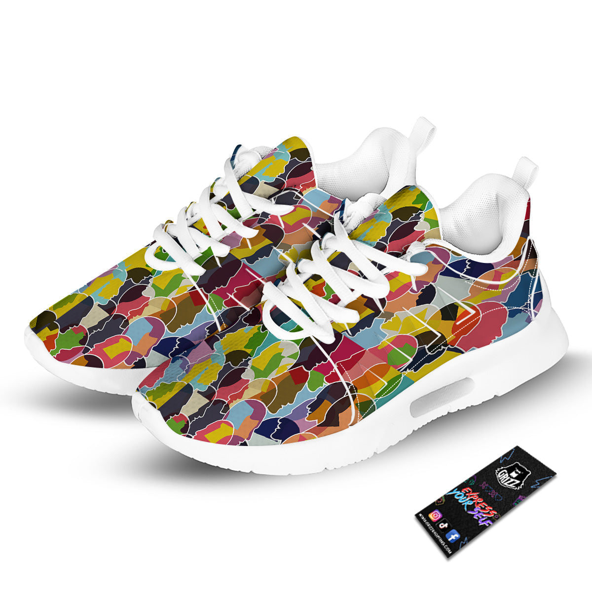 People Talking Colorful Print Pattern Tennis Shoes-grizzshop