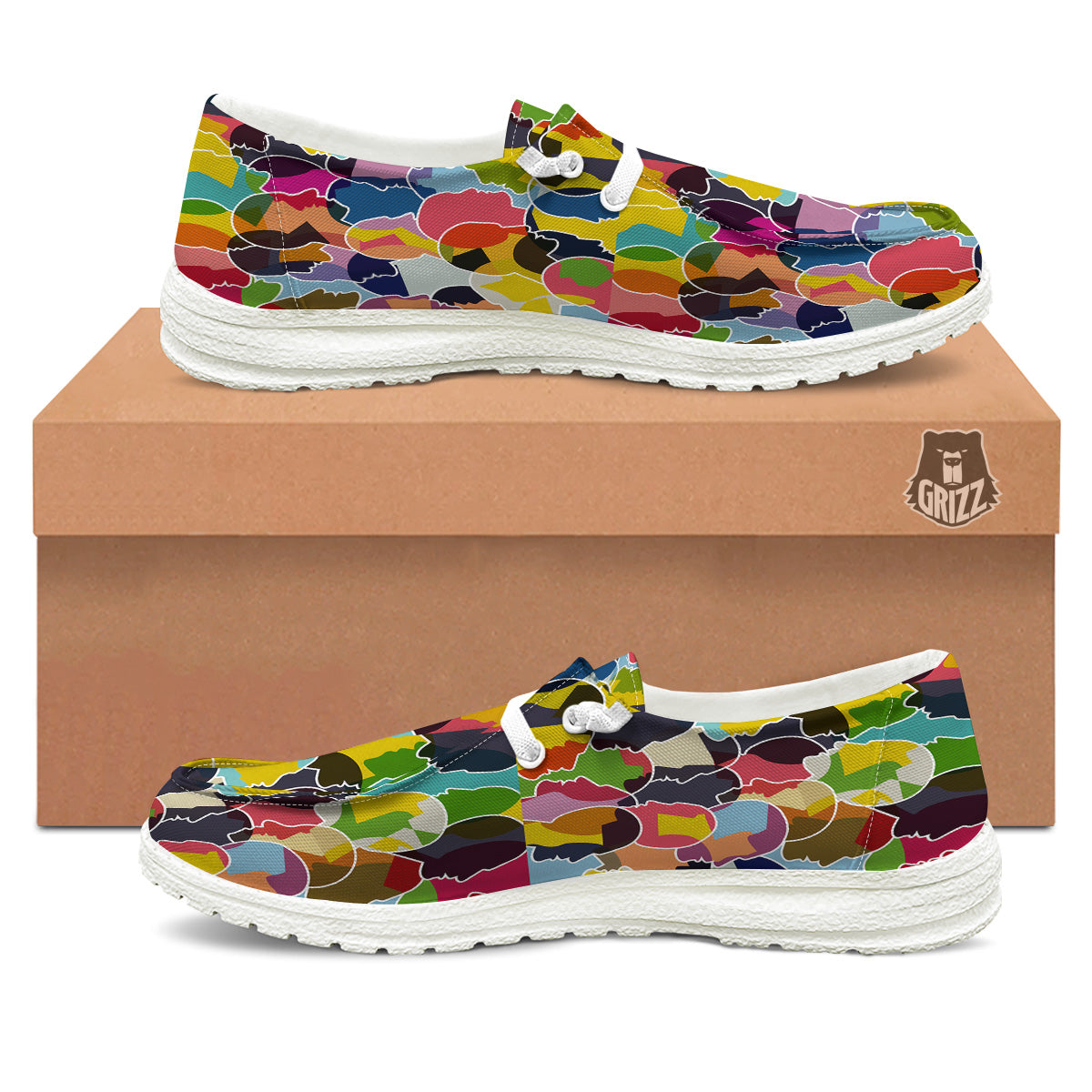 People Talking Colorful Print Pattern White Loafers-grizzshop