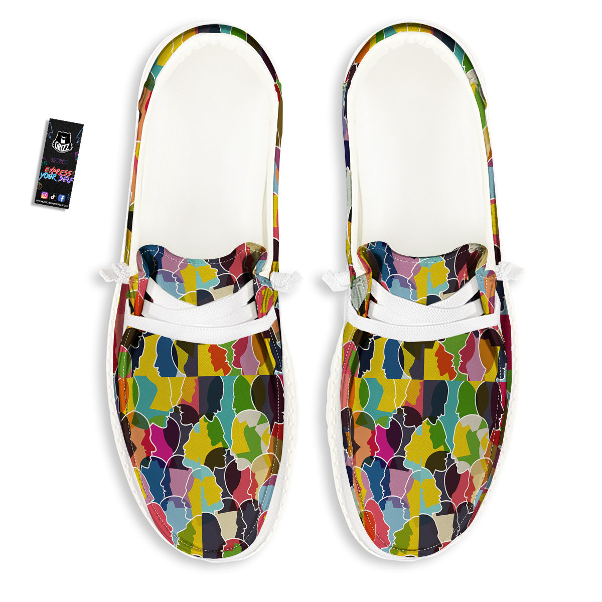 People Talking Colorful Print Pattern White Loafers-grizzshop