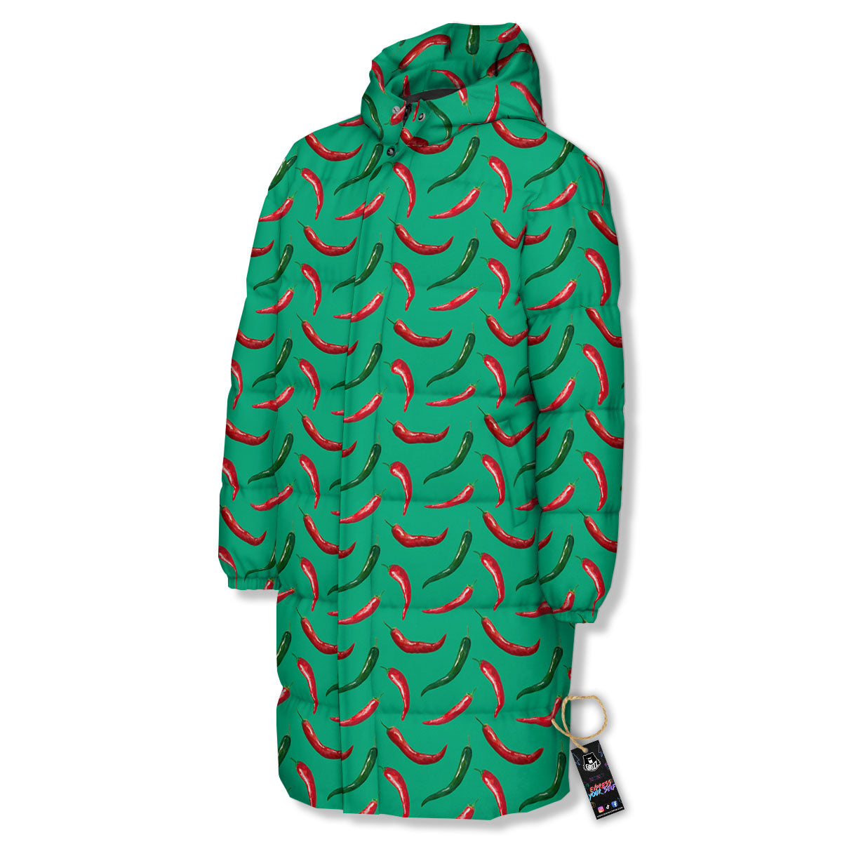 Peppers Chili Green Print Pattern Long Down Jacket-grizzshop