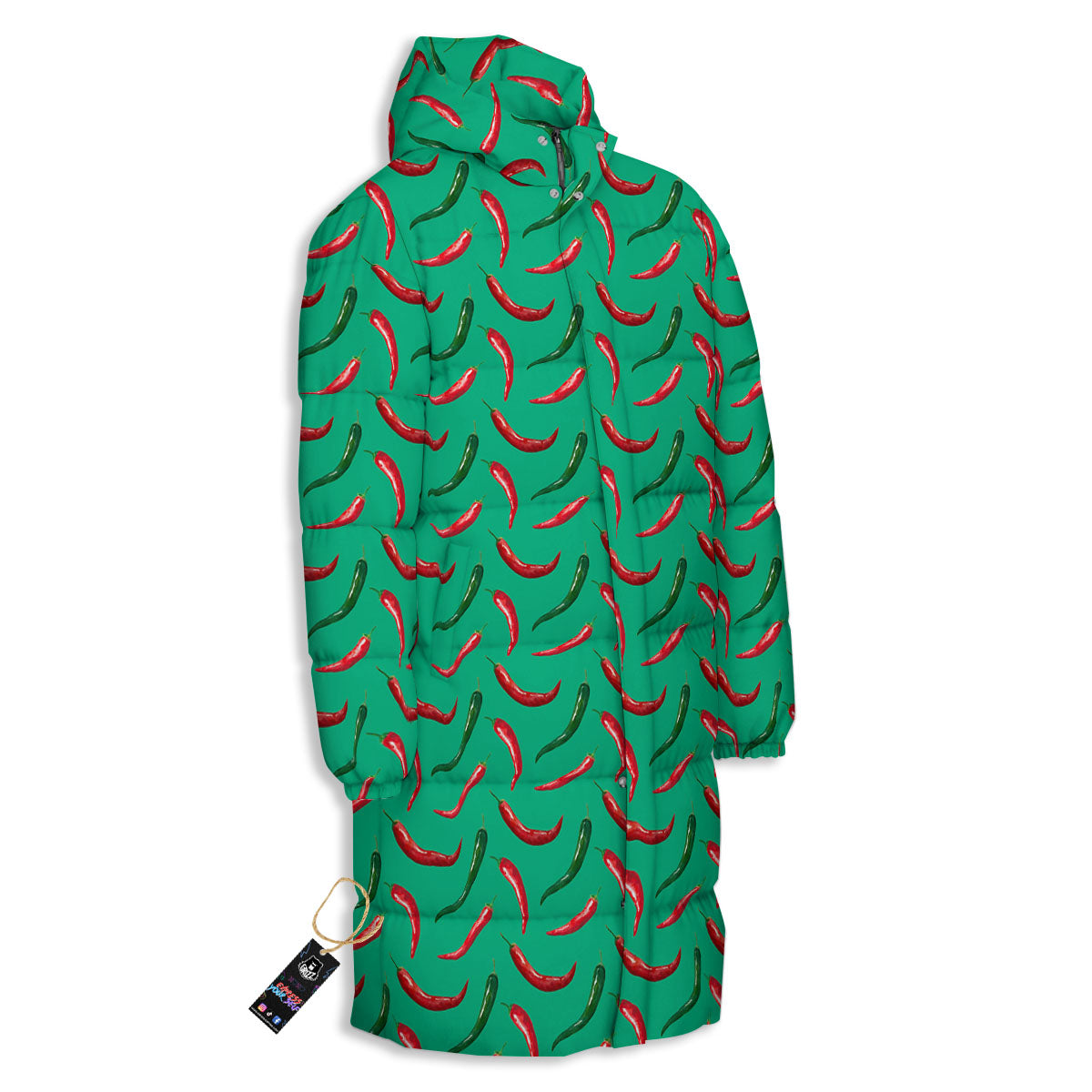 Peppers Chili Green Print Pattern Long Down Jacket-grizzshop