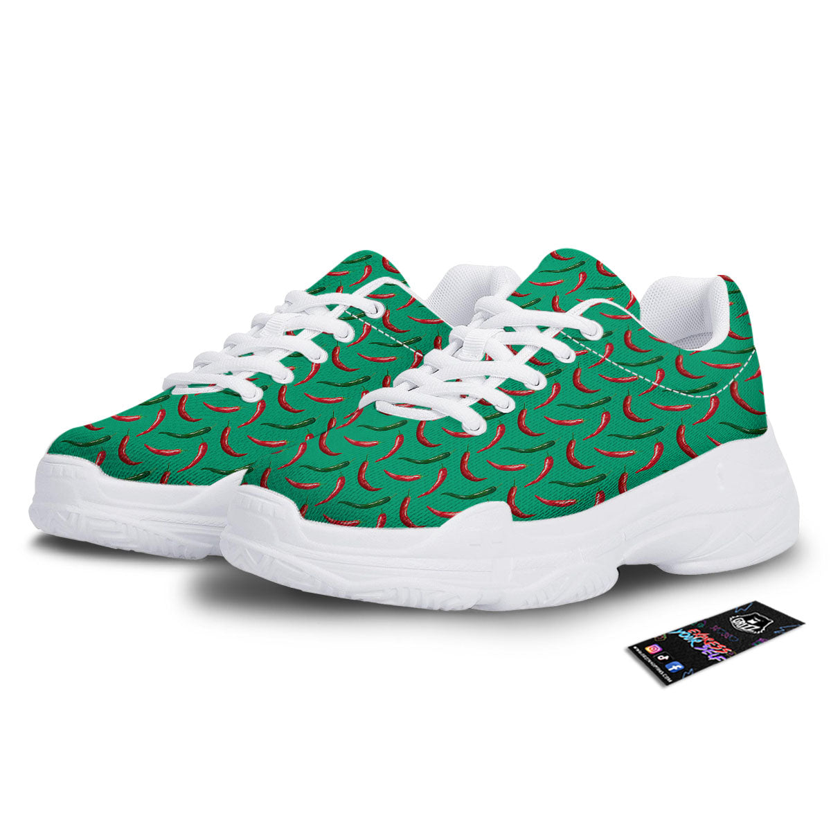 Peppers Chili Green Print Pattern White Chunky Shoes-grizzshop