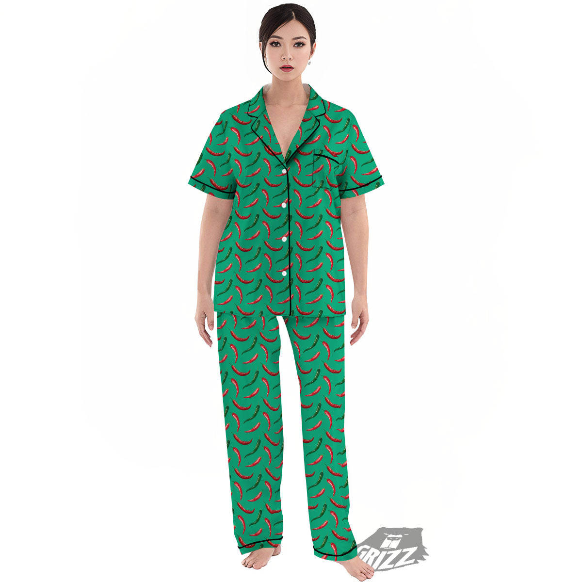 Peppers Chili Green Print Pattern Women's Pajamas Set-grizzshop