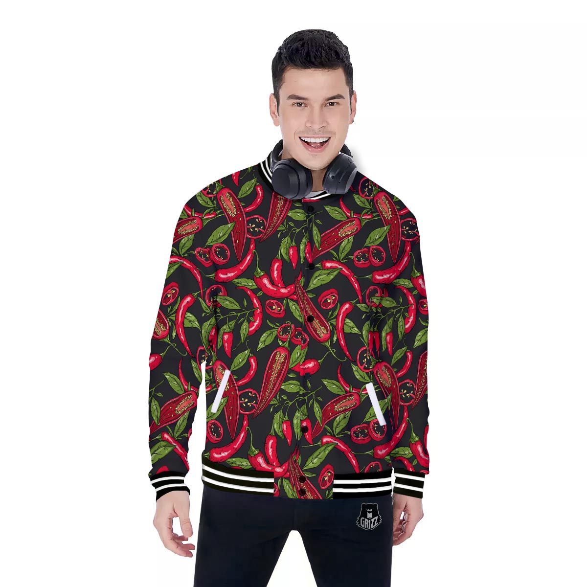 Peppers Red Chili Print Pattern Baseball Jacket-grizzshop