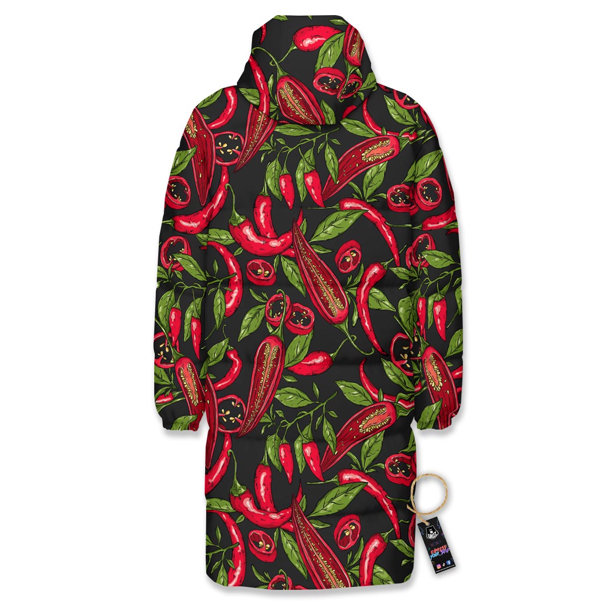 Peppers Red Chili Print Pattern Long Down Jacket-grizzshop
