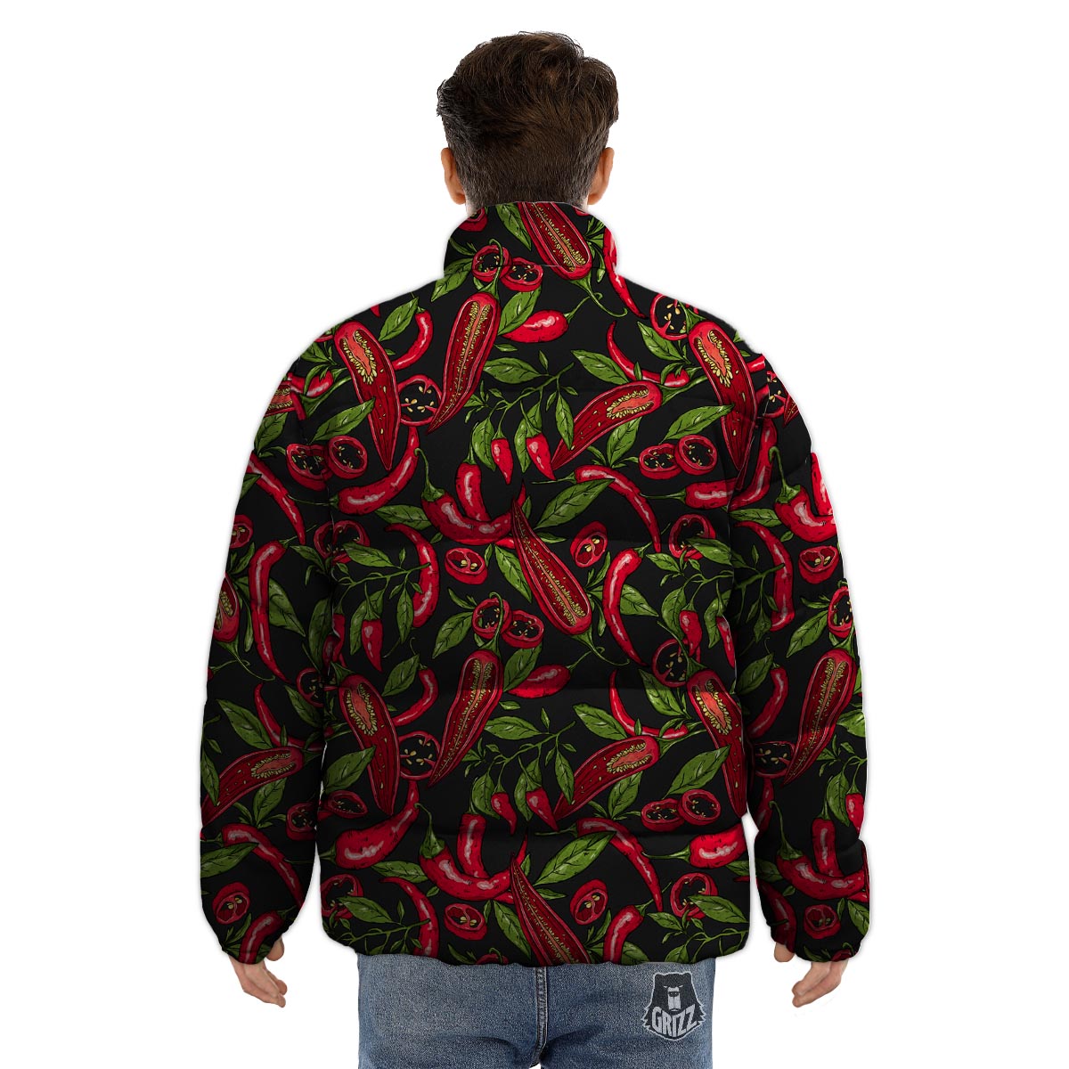Peppers Red Chili Print Pattern Puffer Jacket-grizzshop