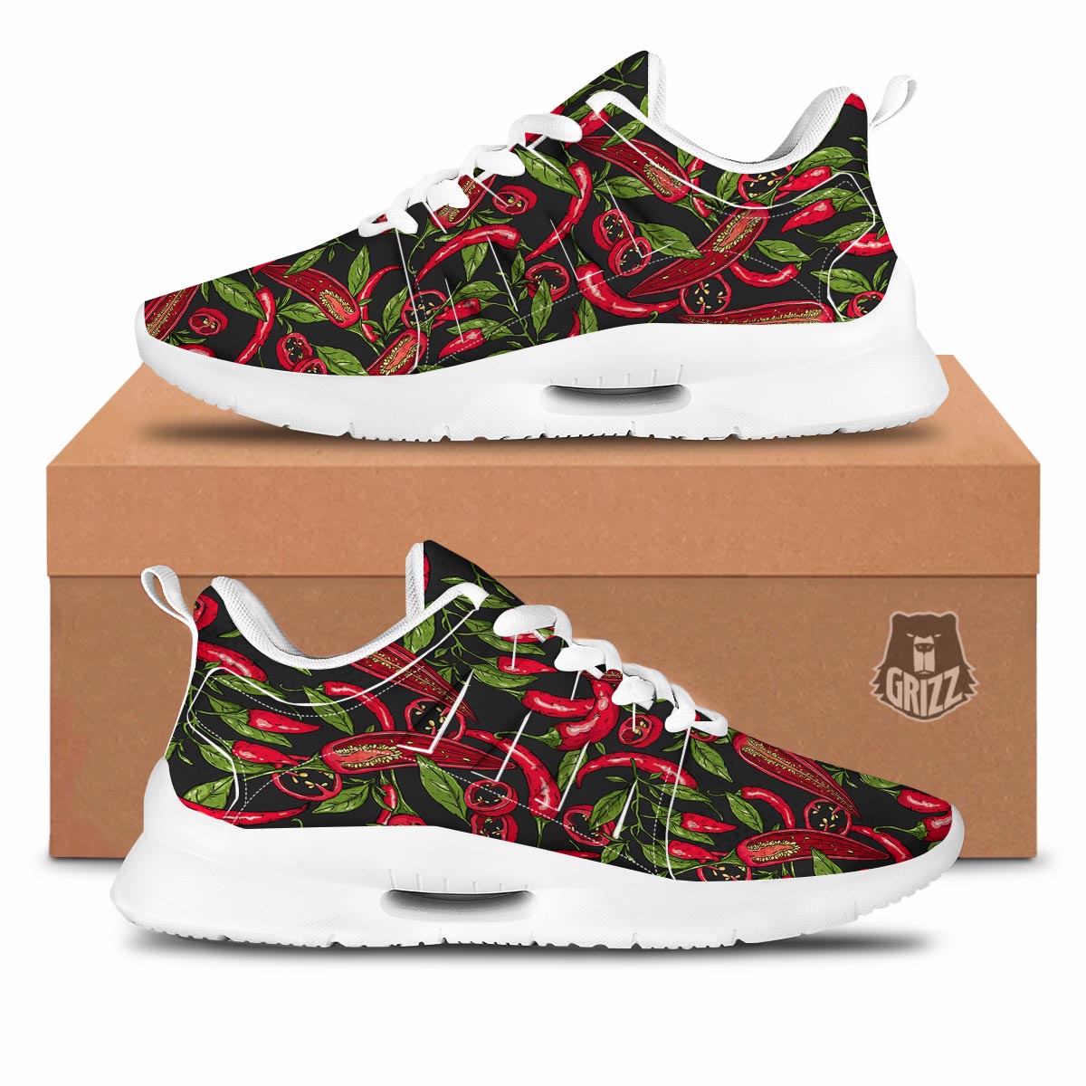 Peppers Red Chili Print Pattern Tennis Shoes-grizzshop