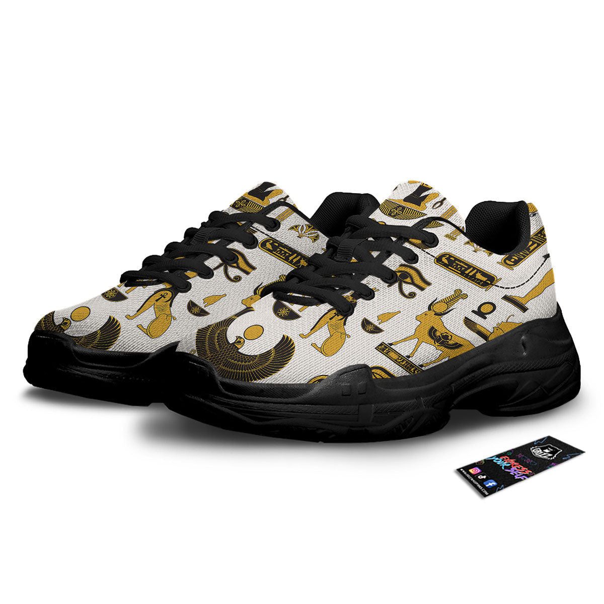 Pharaohs And Gods Egyptian Print Black Chunky Shoes-grizzshop