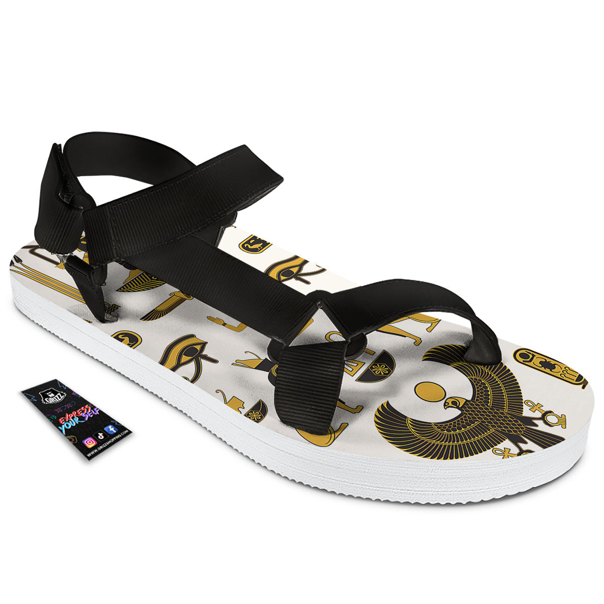 Pharaohs And Gods Egyptian Print Black Open Toe Sandals-grizzshop