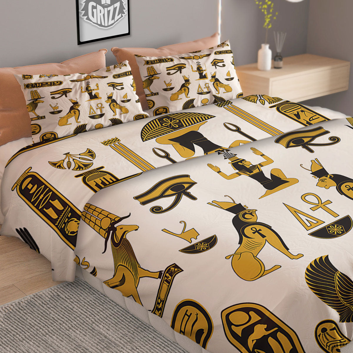 Pharaohs And Gods Egyptian Print Duvet Cover Bedding Set