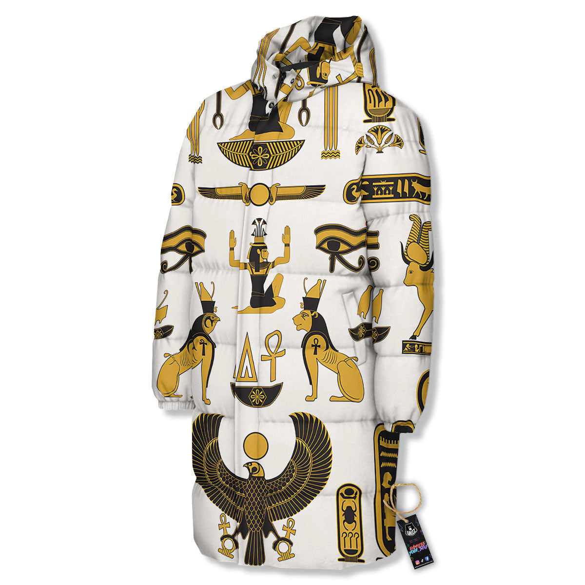 Pharaohs And Gods Egyptian Print Long Down Jacket-grizzshop