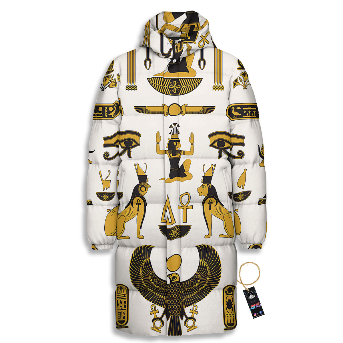 Pharaohs And Gods Egyptian Print Long Down Jacket-grizzshop