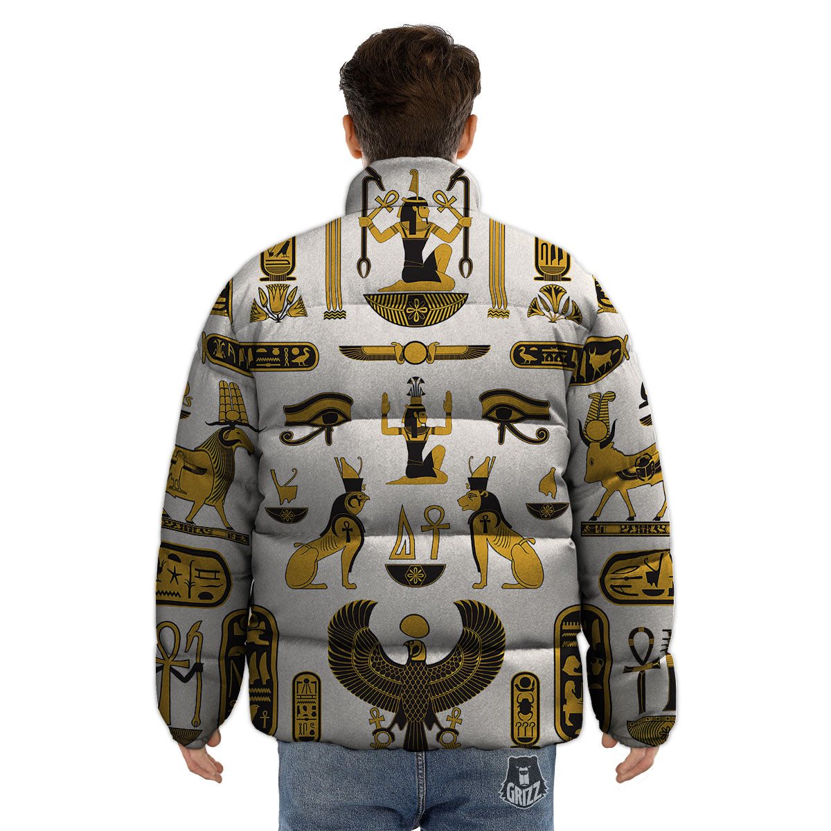Pharaohs And Gods Egyptian Print Puffer Jacket-grizzshop