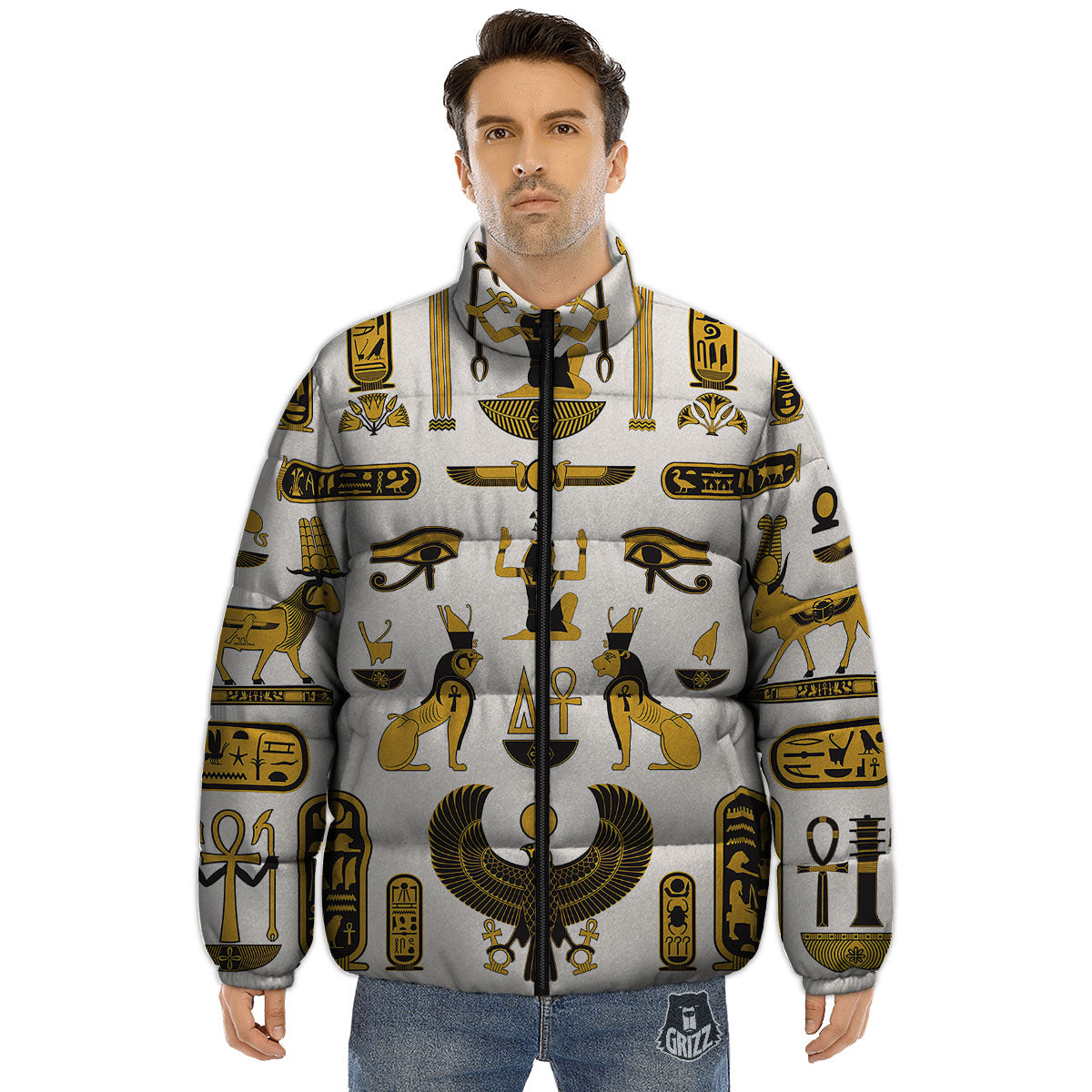 Pharaohs And Gods Egyptian Print Puffer Jacket-grizzshop