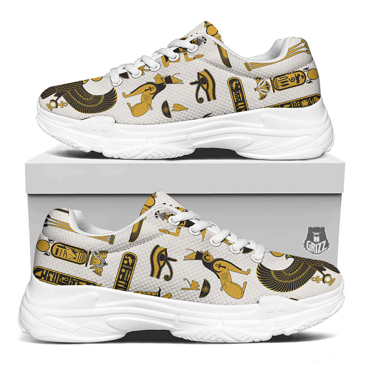 Pharaohs And Gods Egyptian Print White Chunky Shoes-grizzshop