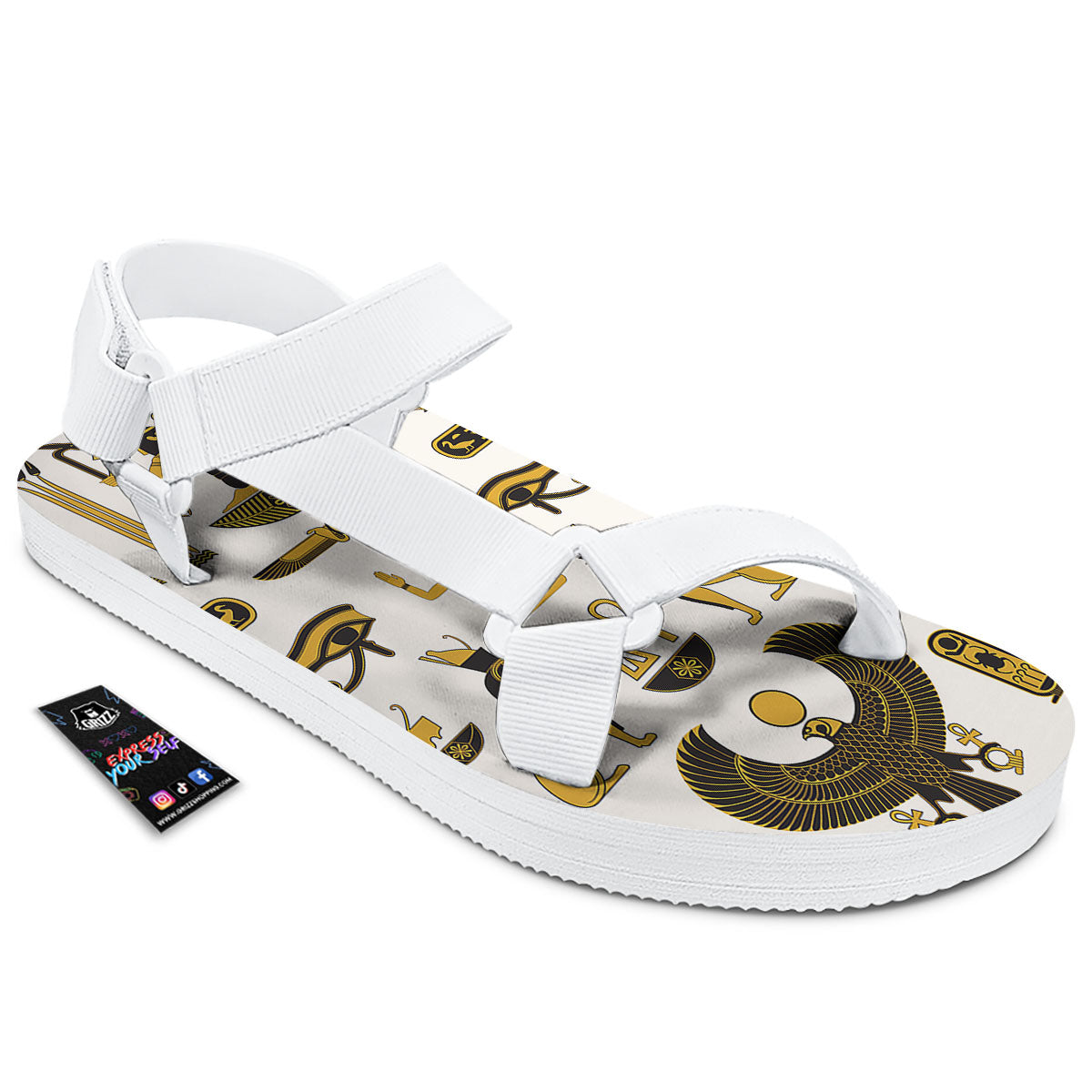 Pharaohs And Gods Egyptian Print White Open Toe Sandals-grizzshop