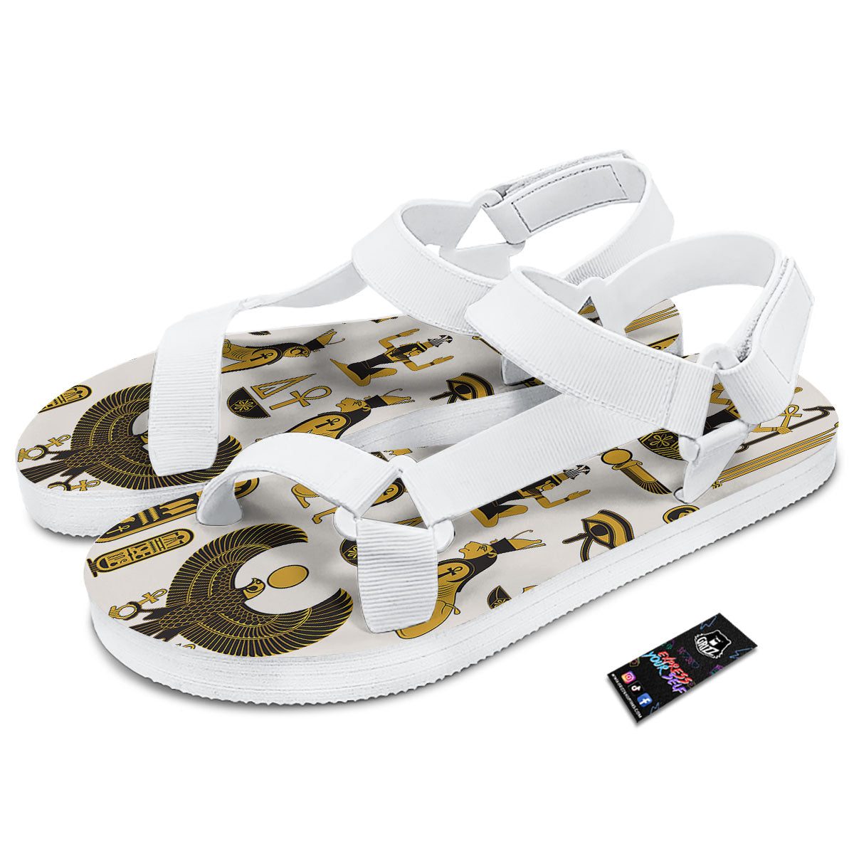 Pharaohs And Gods Egyptian Print White Open Toe Sandals-grizzshop