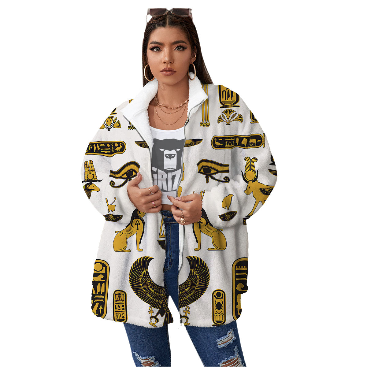Pharaohs And Gods Egyptian Print Women's Sherpa Jacket-grizzshop