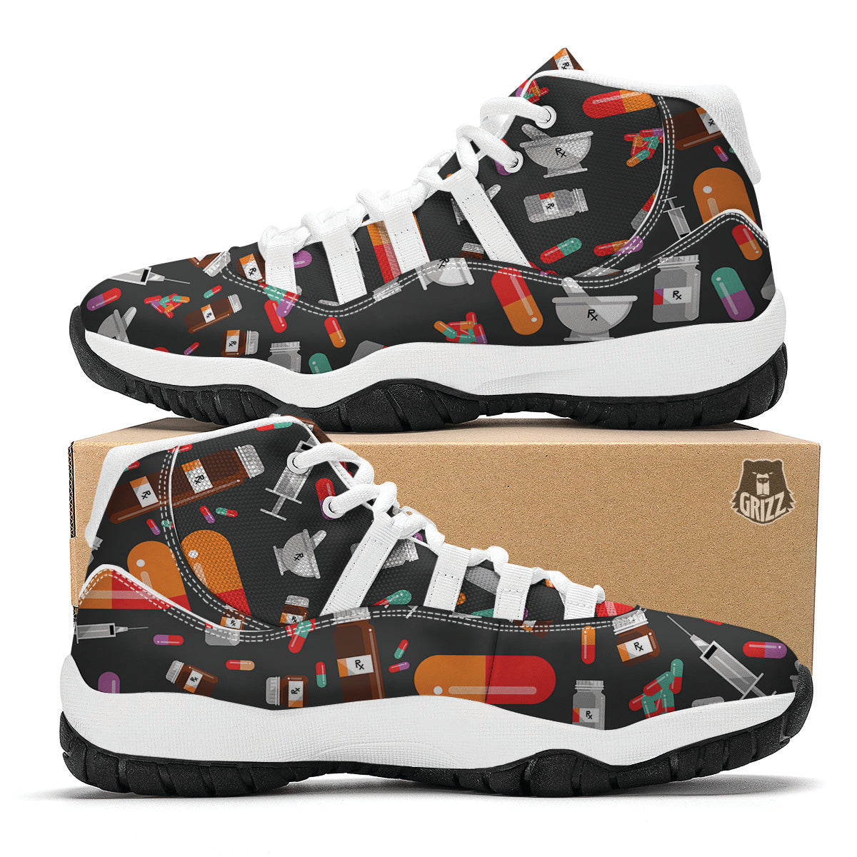 Pharmacist Pattern White Bball Shoes-grizzshop