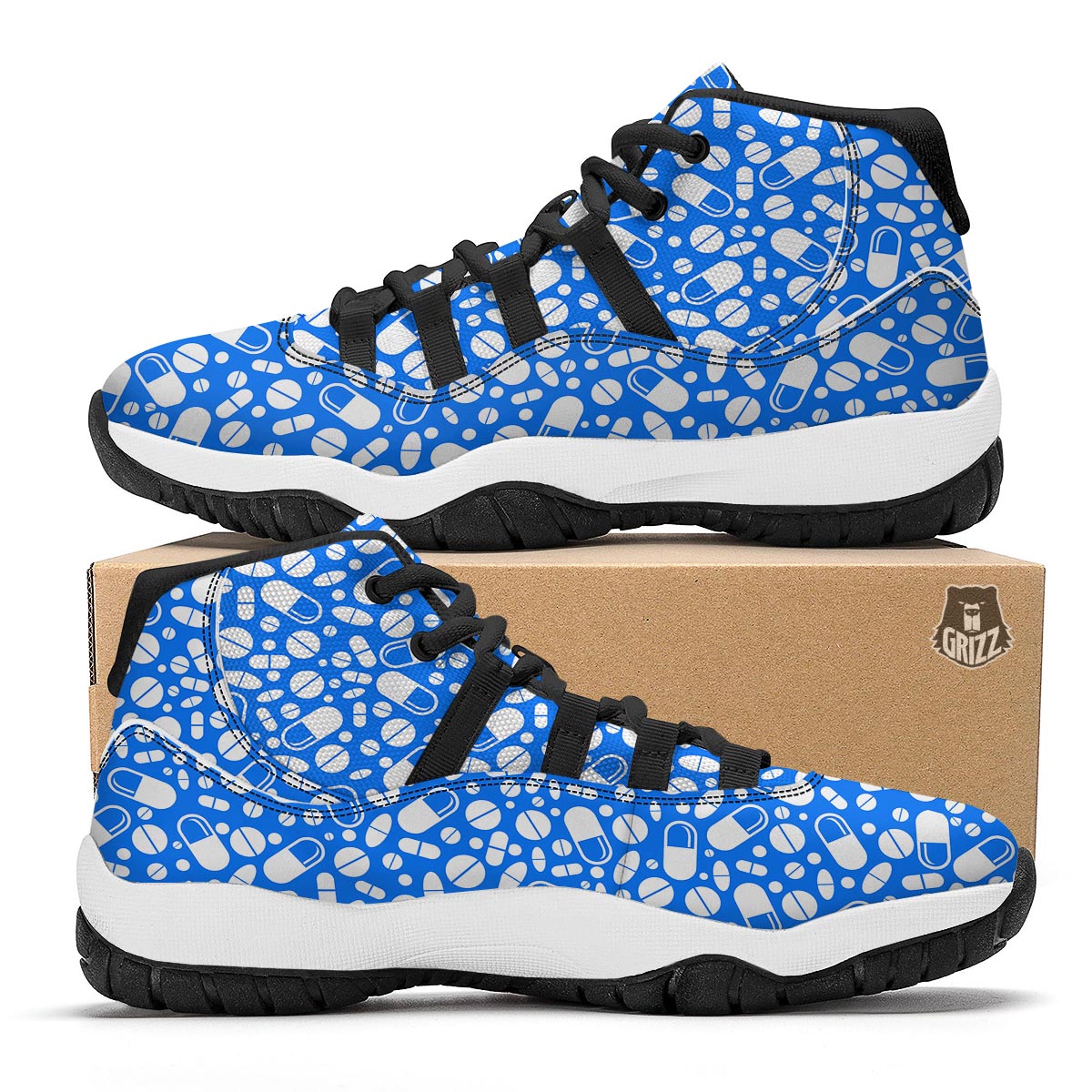 Pharmacy Pattern Print Black Bball Shoes-grizzshop