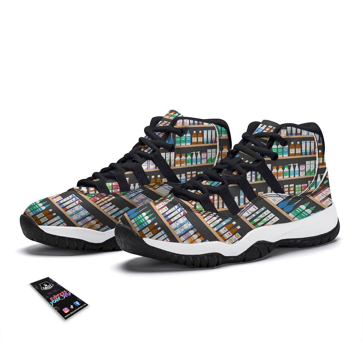 Pharmacy Print Pattern Black Bball Shoes-grizzshop
