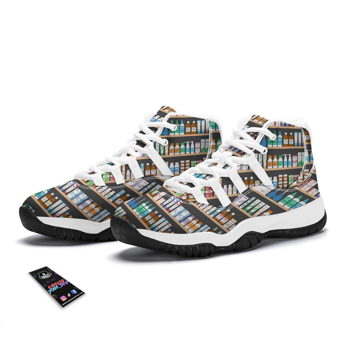 Pharmacy Print Pattern White Bball Shoes-grizzshop