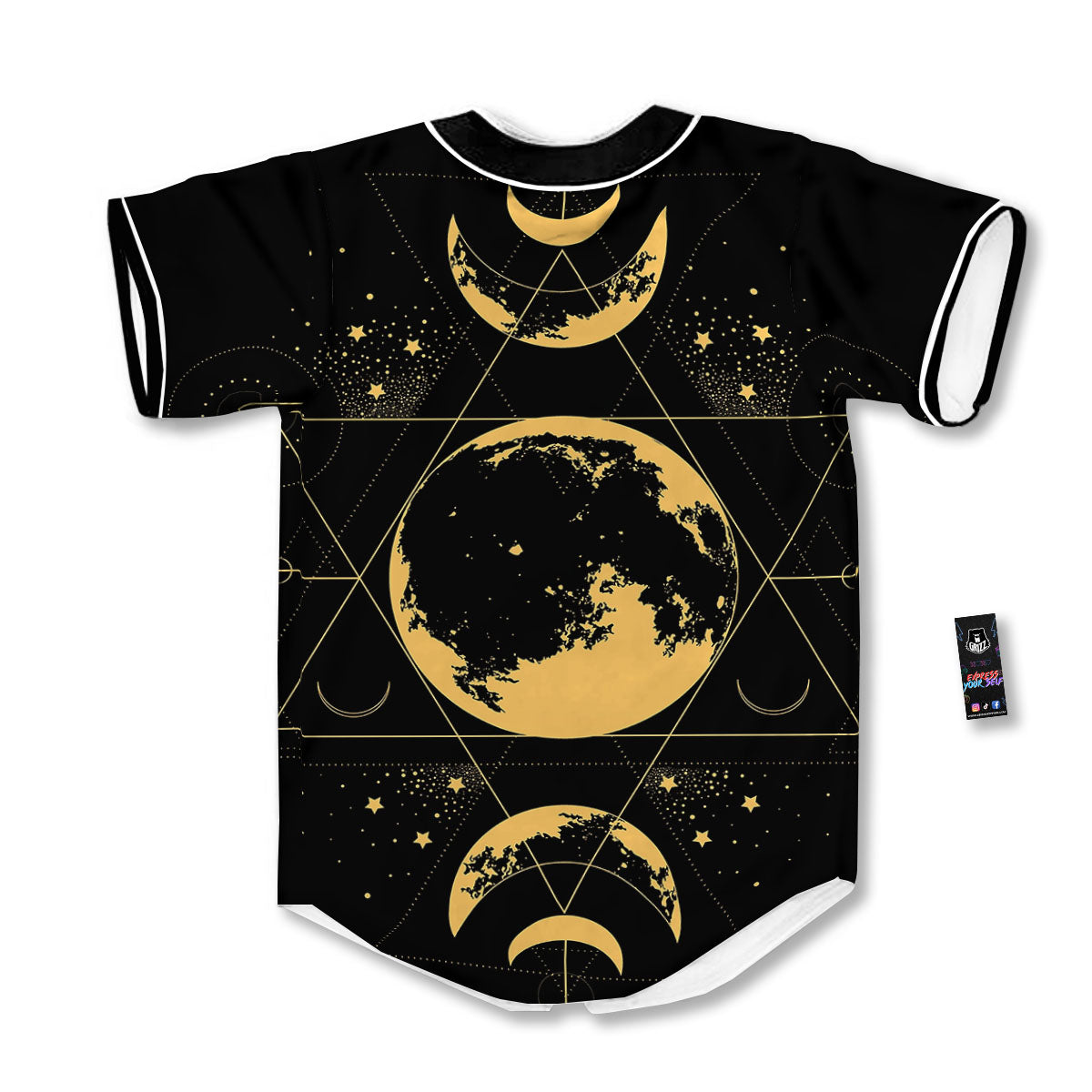 Phase Geometric Moon Print Baseball Jersey-grizzshop